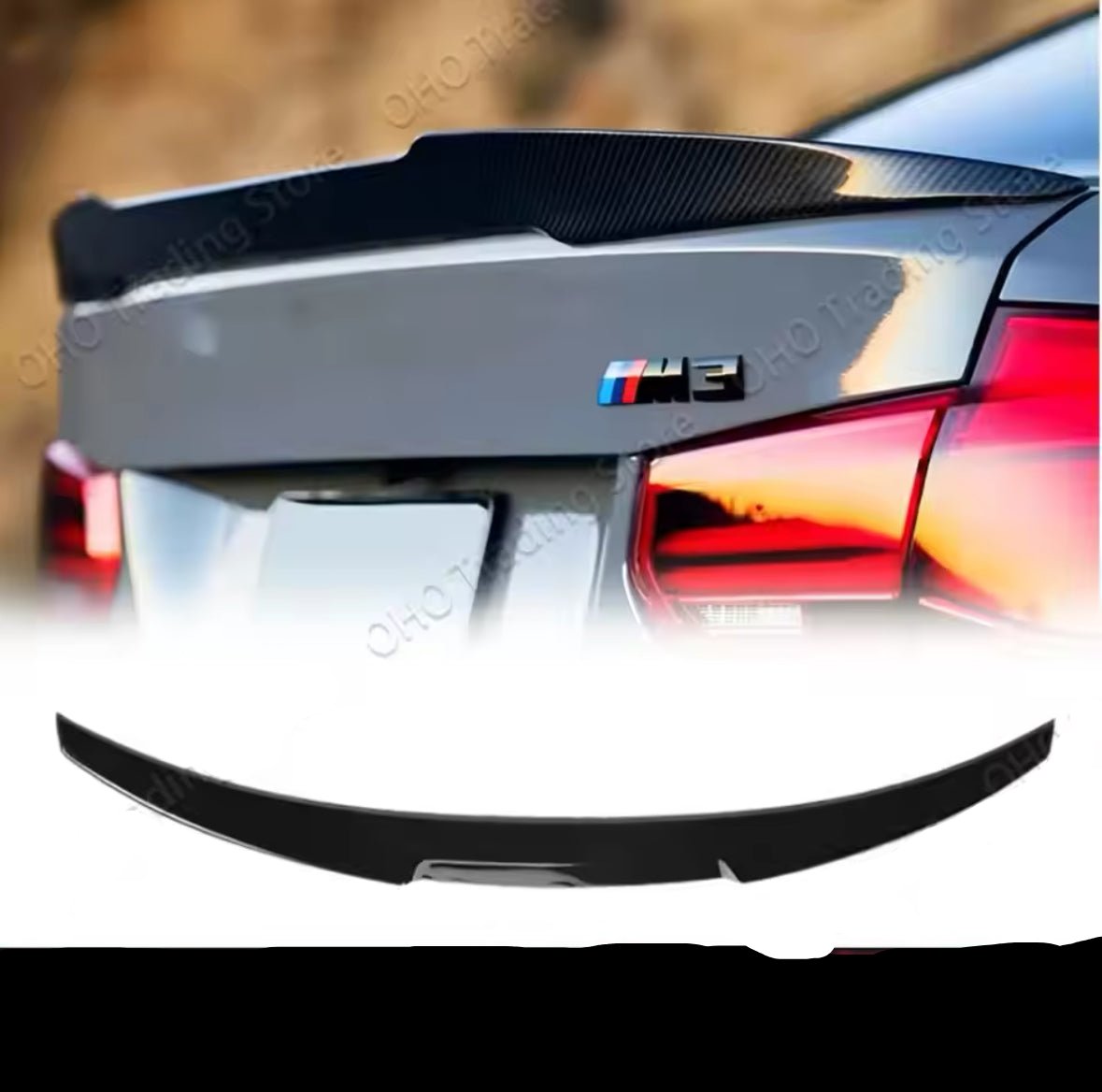 BMW F30 F35 F80 M4 Style Rear Trunk Spoiler, Carbon Fiber Look Roof Wing for 316d-340i & M3 (2012-2019)