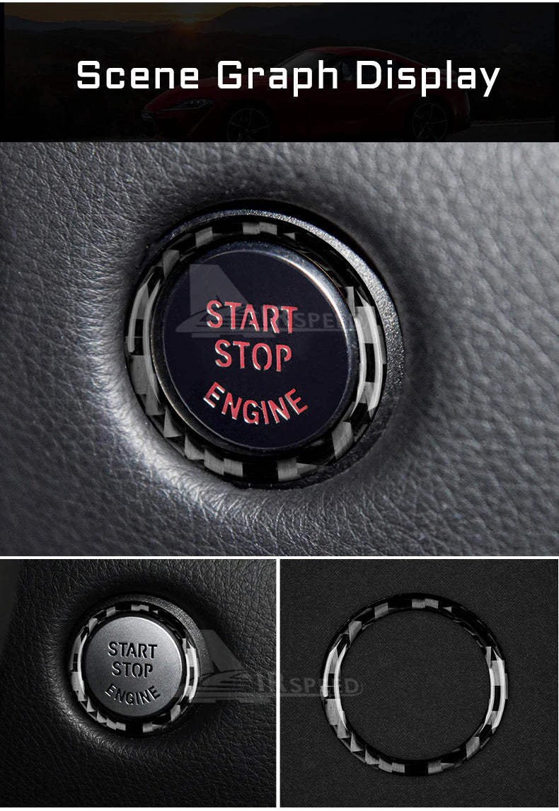 Real Carbon Fiber Start Stop Car Engine Ignition Button Ring Sticker F ...