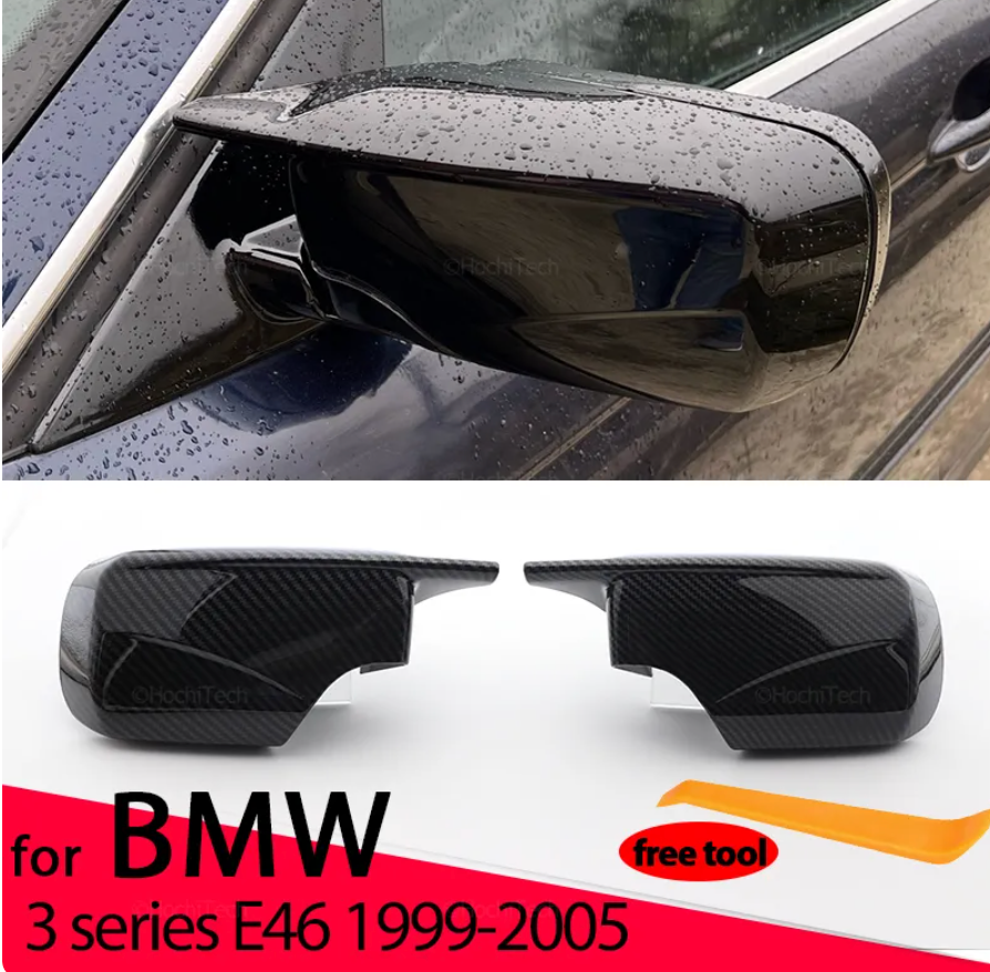 Carbon Fiber Pattern Black Side Mirror cover Caps Replacement for BMW E46 316i 318i 318d 320d 320i 325i 328i 330d 330i 1998-2005 - BimmerMods