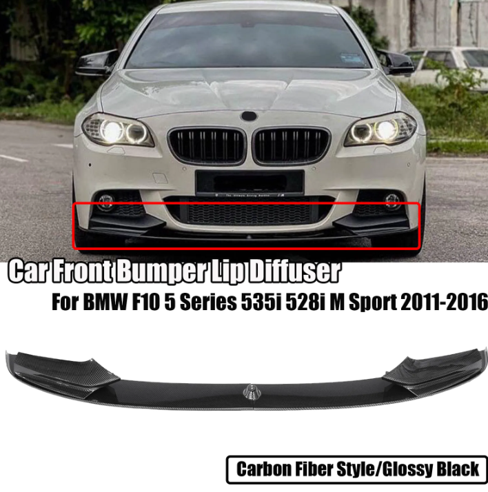 Front Bumper Lip For BMW F10 5 Series 535i 528i M Sport 2011-2016 Carbon Fiber Style - BimmerMods