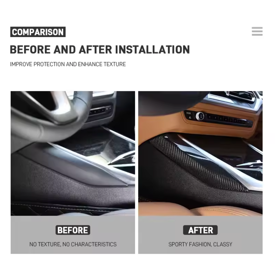 Real Carbon Fiber Center Console Gear Shift Side Panel Cover Trim — For BMW 3 & 4 Series G20 G21 G22 G23 G26 + G80 G81 M3 / G82 G83 M4 - Bimmermods