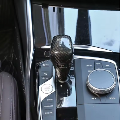 Real Carbon Fiber Gear Shift Knob Head Cover Trim — For BMW 1 / 3 / 4 Series F40 G20 G21 G22 G23 G24 & Z4 (2020–2021) - Bimmermods