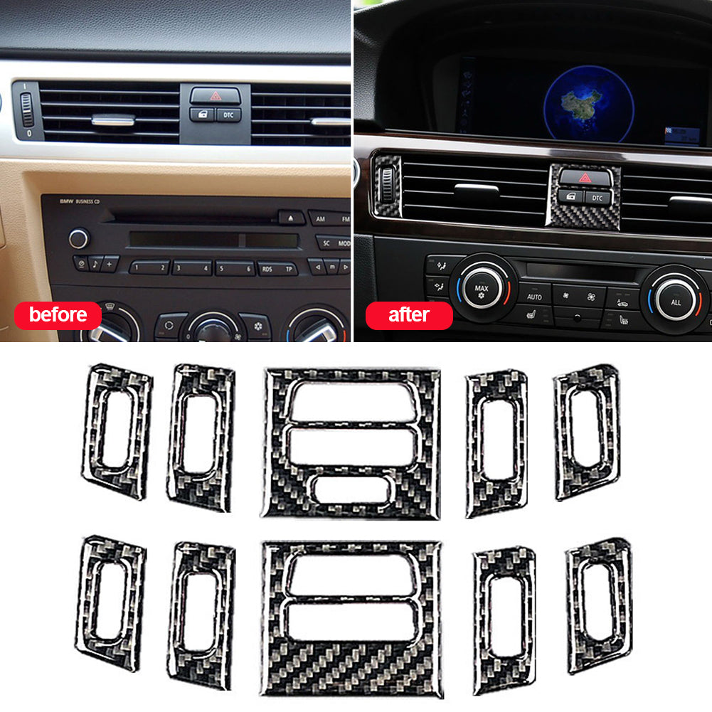 5pcs Car Auto Carbon Fiber Central Air Vent Outlet Sticker Trims For BMW E90 E92 E93 - BimmerMods